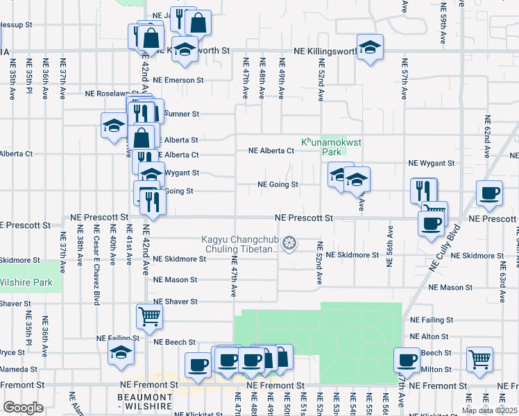 map of restaurants, bars, coffee shops, grocery stores, and more near 4836 Northeast Going Street in Portland