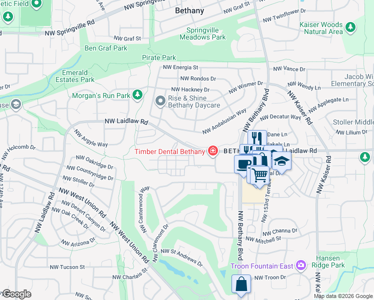 map of restaurants, bars, coffee shops, grocery stores, and more near 15959 Northwest Hildago Lane in Portland