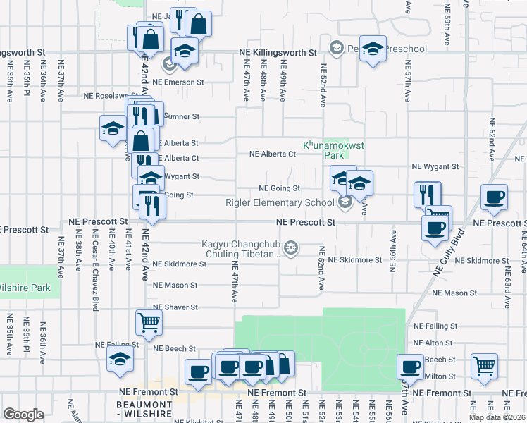 map of restaurants, bars, coffee shops, grocery stores, and more near 4836 Northeast Going Street in Portland