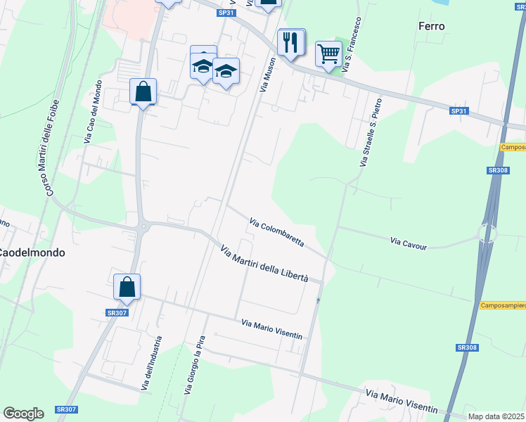 map of restaurants, bars, coffee shops, grocery stores, and more near 7 Via Colombaretta in Camposampiero