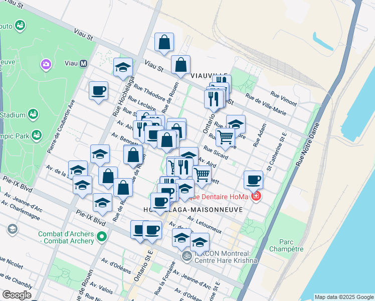 map of restaurants, bars, coffee shops, grocery stores, and more near 2015 Avenue Aird in Montréal