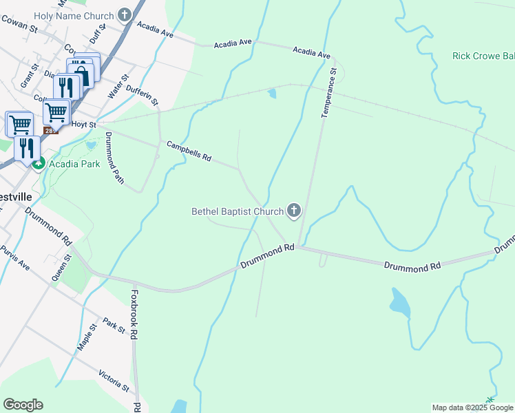 map of restaurants, bars, coffee shops, grocery stores, and more near 1916 Campbells Road in Westville