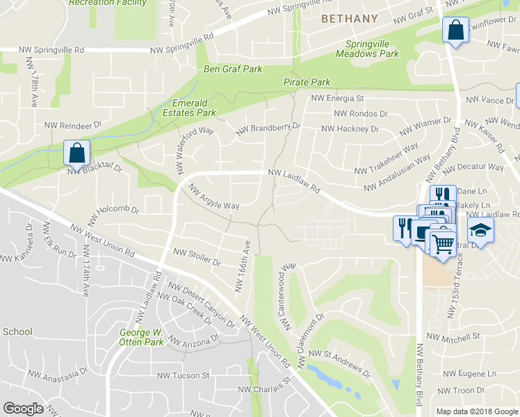 map of restaurants, bars, coffee shops, grocery stores, and more near 16584 Northwest Argyle Way in Portland