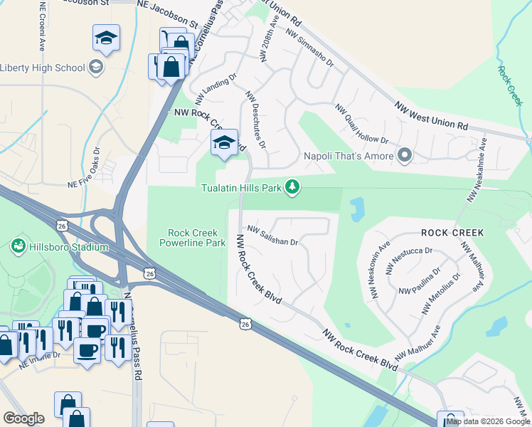 map of restaurants, bars, coffee shops, grocery stores, and more near 5010 Northwest Salishan Place in Portland