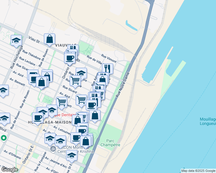 map of restaurants, bars, coffee shops, grocery stores, and more near in Montreal