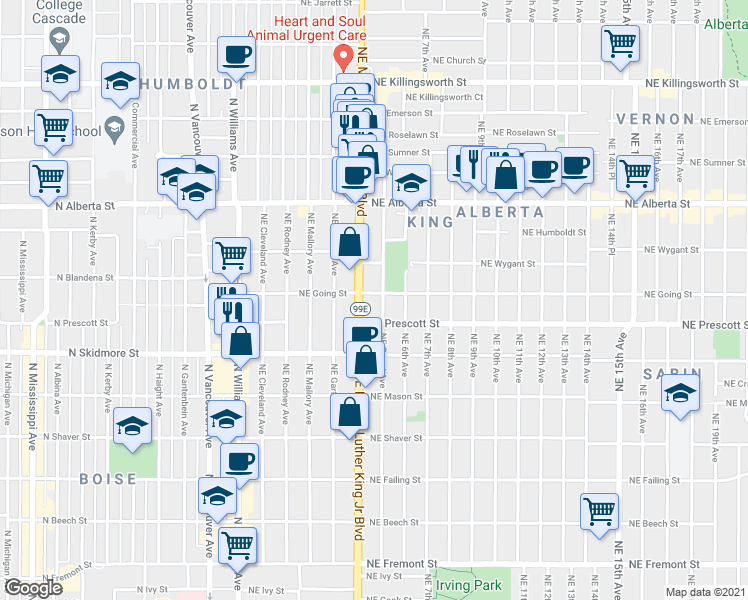 map of restaurants, bars, coffee shops, grocery stores, and more near in Portland