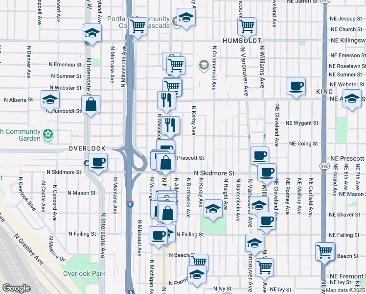 map of restaurants, bars, coffee shops, grocery stores, and more near in Portland