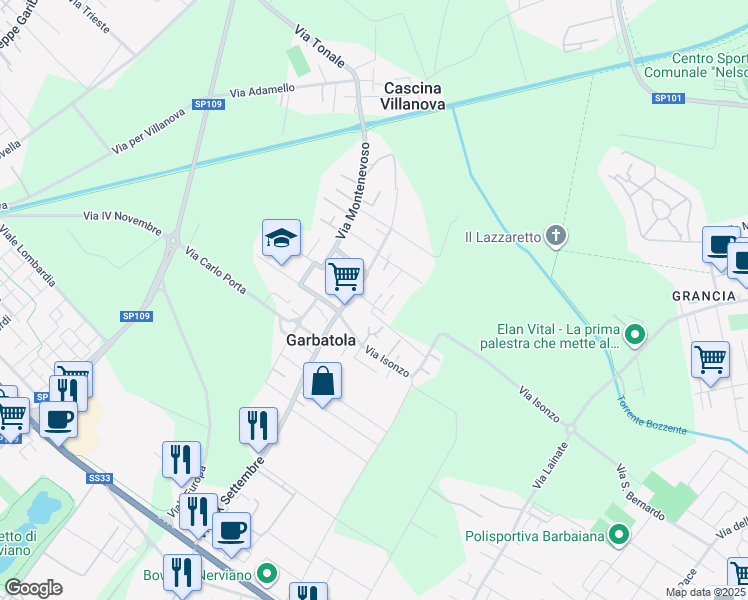 map of restaurants, bars, coffee shops, grocery stores, and more near 4 Via Asiago in Nerviano