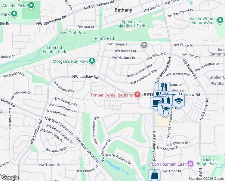 map of restaurants, bars, coffee shops, grocery stores, and more near 16070 Northwest Spartan Way in Portland