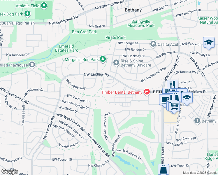map of restaurants, bars, coffee shops, grocery stores, and more near 16152 Northwest Spartan Way in Portland