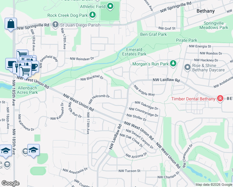 map of restaurants, bars, coffee shops, grocery stores, and more near 5061 Northwest Millstone Way in Portland