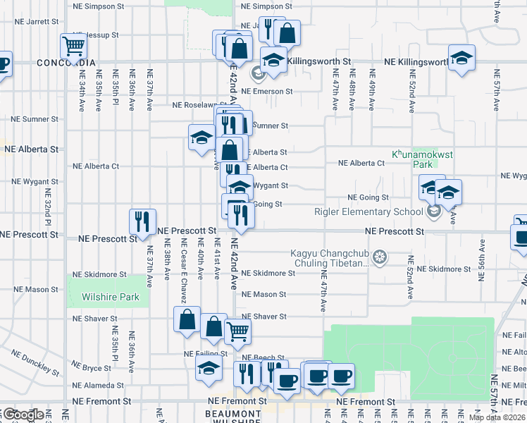 map of restaurants, bars, coffee shops, grocery stores, and more near 4316 Northeast Going Street in Portland