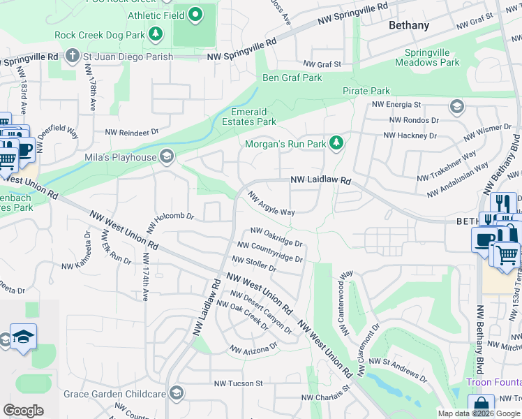 map of restaurants, bars, coffee shops, grocery stores, and more near 16820 Northwest Argyle Way in Portland