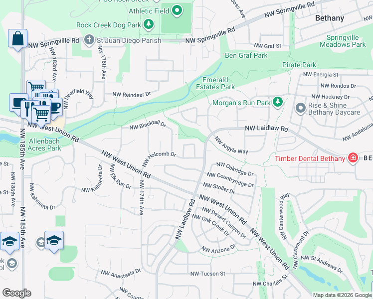 map of restaurants, bars, coffee shops, grocery stores, and more near 5061 Northwest Millstone Way in Portland