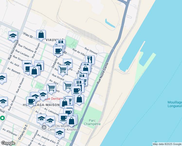 map of restaurants, bars, coffee shops, grocery stores, and more near in Montreal