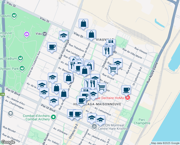 map of restaurants, bars, coffee shops, grocery stores, and more near in Montreal