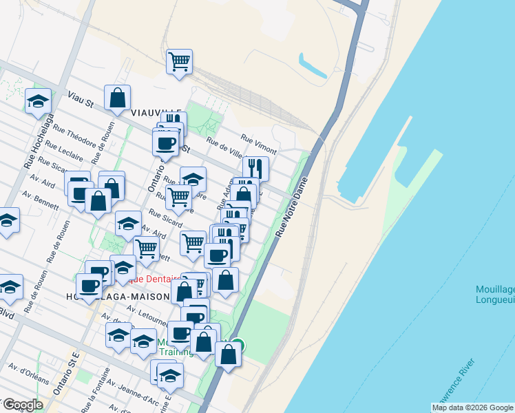 map of restaurants, bars, coffee shops, grocery stores, and more near 4866 Rue Sainte-Catherine Est in Montréal