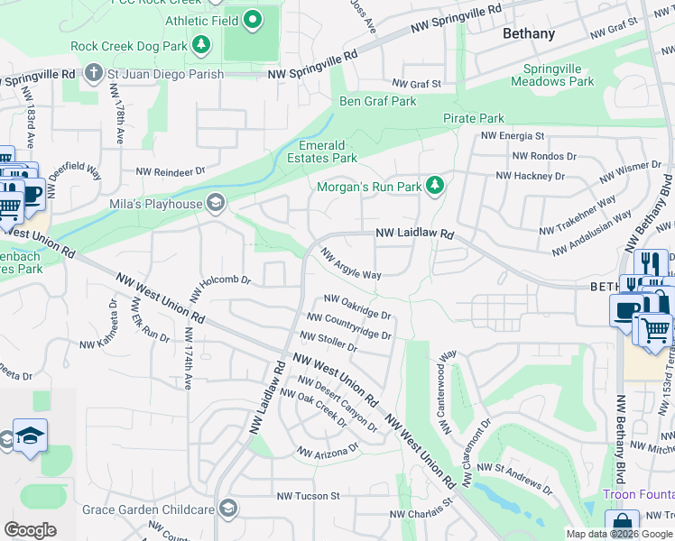 map of restaurants, bars, coffee shops, grocery stores, and more near 16840 Northwest Argyle Way in Portland