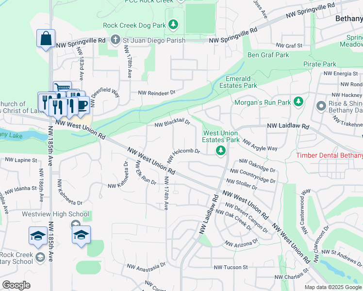 map of restaurants, bars, coffee shops, grocery stores, and more near 5093 Northwest 172nd Place in Portland