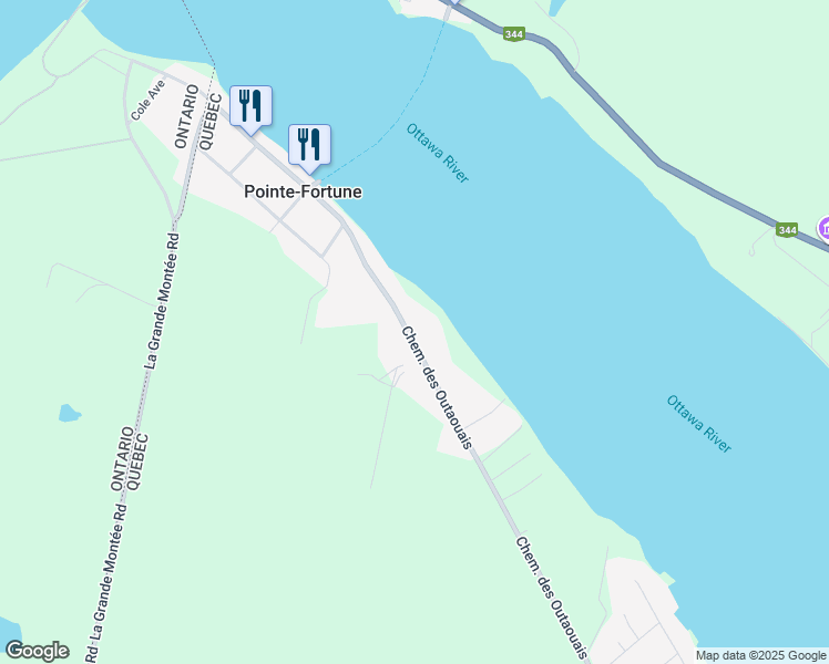 map of restaurants, bars, coffee shops, grocery stores, and more near 558 Chemin des Outaouais in Pointe-Fortune
