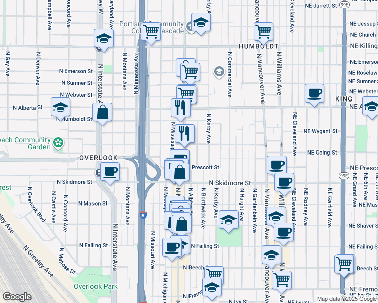 map of restaurants, bars, coffee shops, grocery stores, and more near in Portland