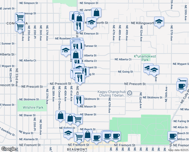 map of restaurants, bars, coffee shops, grocery stores, and more near 4426 Northeast Going Street in Portland