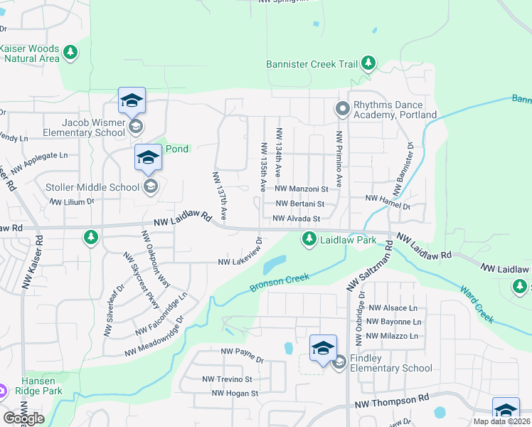 map of restaurants, bars, coffee shops, grocery stores, and more near 13491 Northwest Alvada Street in Portland