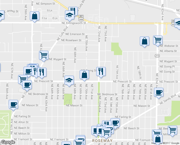 map of restaurants, bars, coffee shops, grocery stores, and more near 7024 Northeast Going Street in Portland