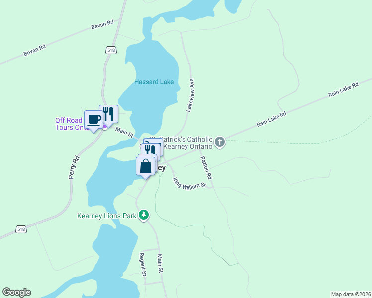 map of restaurants, bars, coffee shops, grocery stores, and more near 66 Rain Lake Road in Kearney
