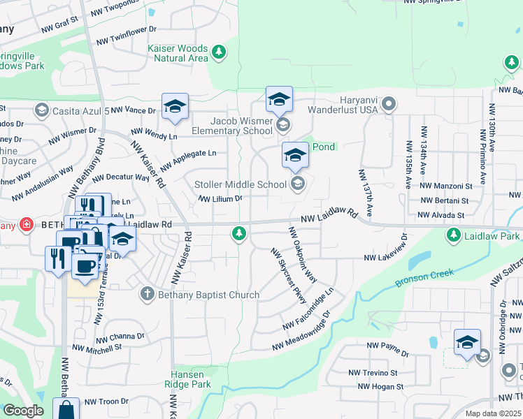 map of restaurants, bars, coffee shops, grocery stores, and more near 5107 Northwest Crady Lane in Portland