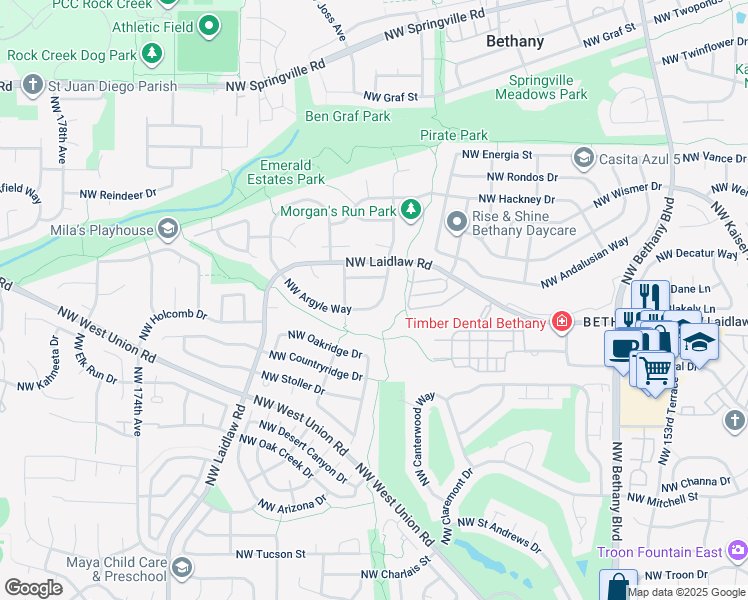 map of restaurants, bars, coffee shops, grocery stores, and more near 16577 Northwest Argyle Way in Portland