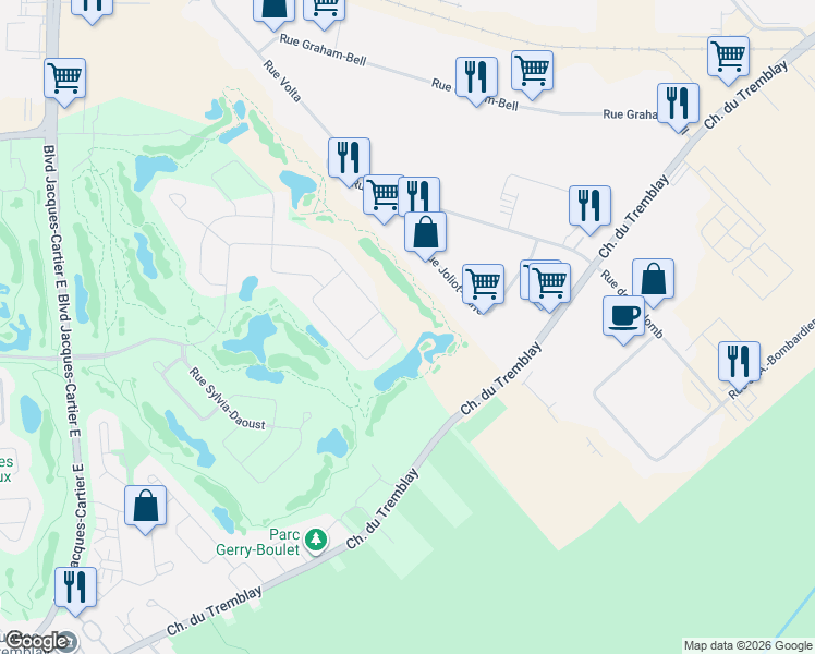 map of restaurants, bars, coffee shops, grocery stores, and more near 3335 Rue Jean-Paul-Lemieux in Longueuil
