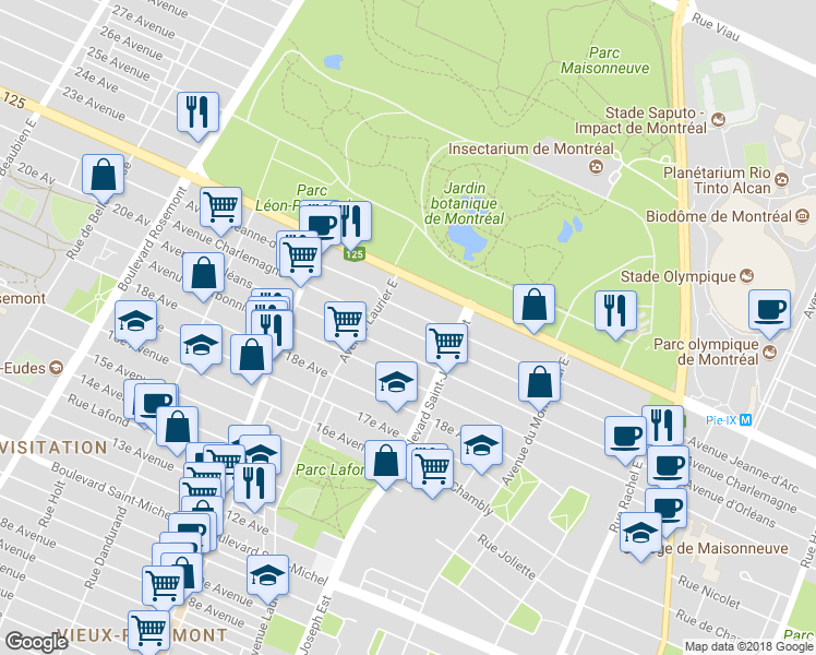 map of restaurants, bars, coffee shops, grocery stores, and more near 5117 Avenue Charlemagne in Montréal