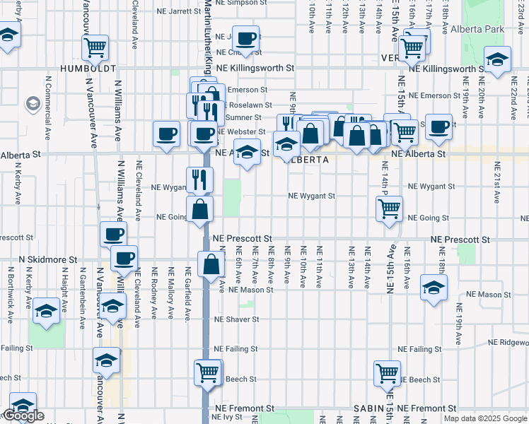 map of restaurants, bars, coffee shops, grocery stores, and more near 4726 Northeast 7th Avenue in Portland