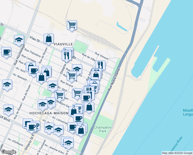 map of restaurants, bars, coffee shops, grocery stores, and more near 1420 Rue Saint-Clément in Montréal