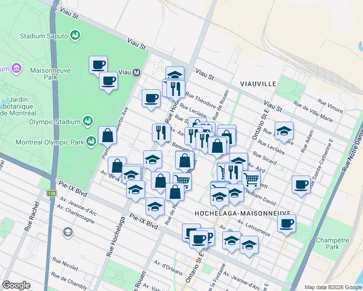 map of restaurants, bars, coffee shops, grocery stores, and more near 2335 Avenue Bennett in Montrã©Al