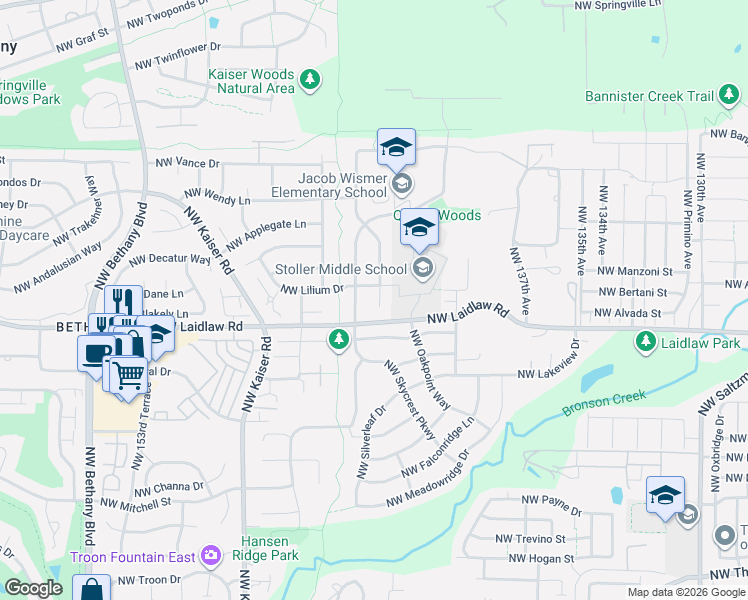 map of restaurants, bars, coffee shops, grocery stores, and more near 5107 Northwest Crady Lane in Portland