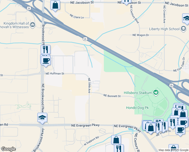 map of restaurants, bars, coffee shops, grocery stores, and more near 5070 NW 235th Ave in Hillsboro