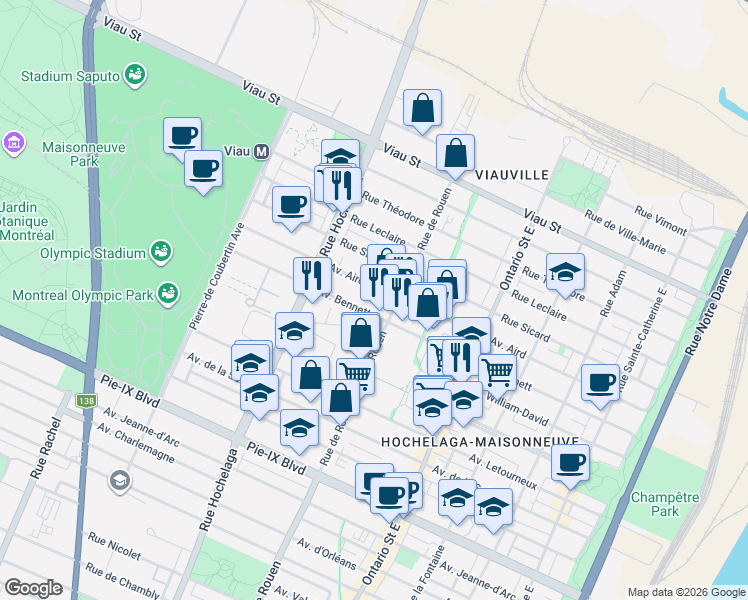 map of restaurants, bars, coffee shops, grocery stores, and more near 2260 Avenue Aird in Montréal
