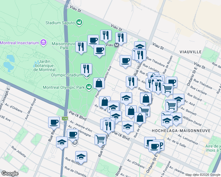 map of restaurants, bars, coffee shops, grocery stores, and more near 2546 Avenue Bennett in Montrã©Al