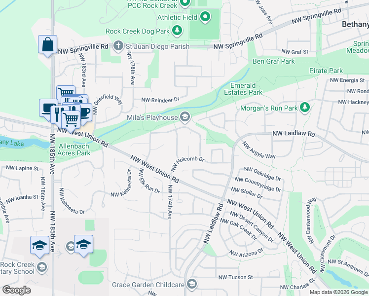 map of restaurants, bars, coffee shops, grocery stores, and more near 5093 Northwest 172nd Place in Portland