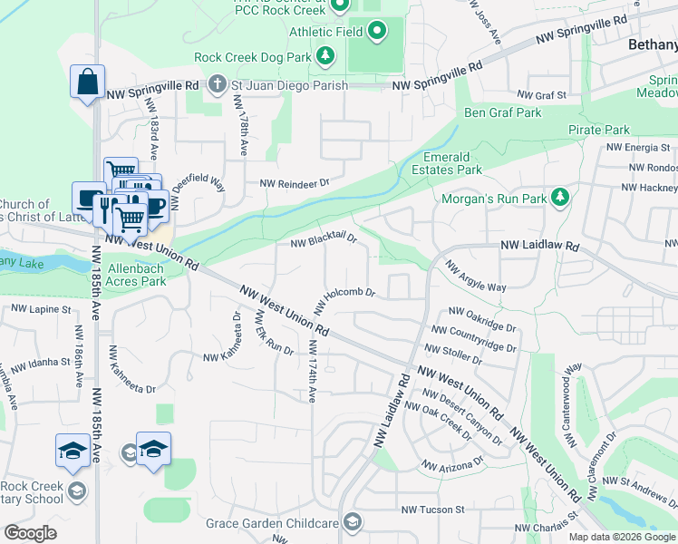 map of restaurants, bars, coffee shops, grocery stores, and more near 5093 Northwest 172nd Place in Portland