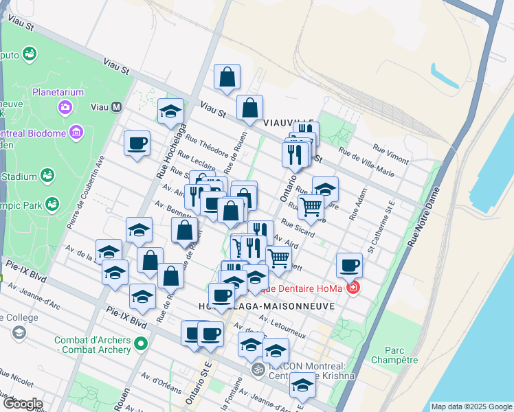 map of restaurants, bars, coffee shops, grocery stores, and more near 2071 Rue Sicard in Montréal