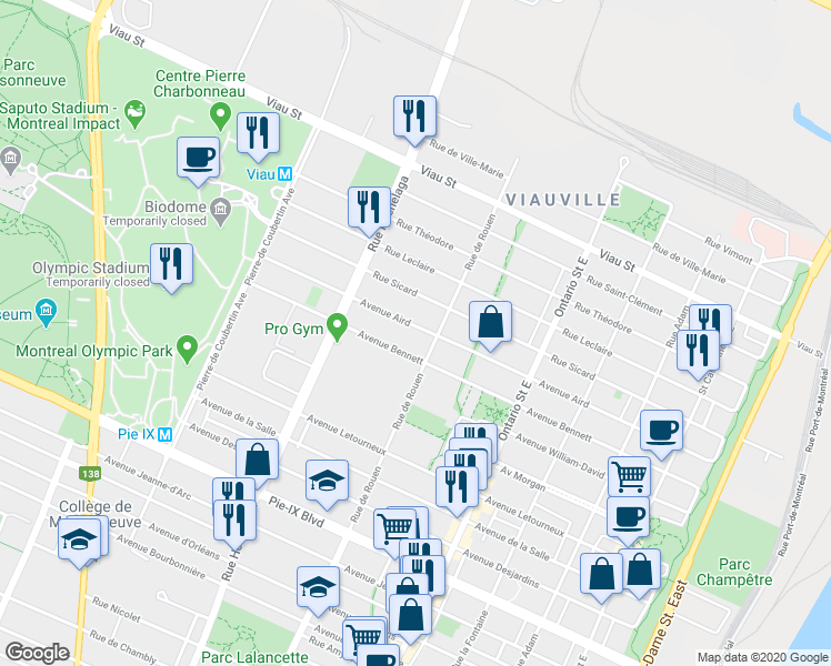 map of restaurants, bars, coffee shops, grocery stores, and more near 2260 Avenue Aird in Montréal