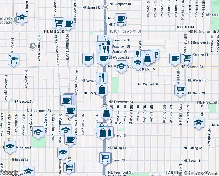 map of restaurants, bars, coffee shops, grocery stores, and more near in Portland