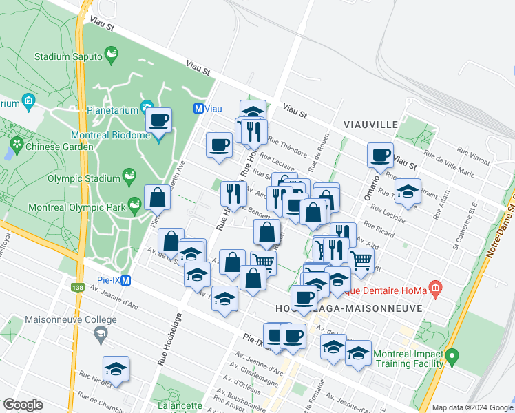 map of restaurants, bars, coffee shops, grocery stores, and more near 2335 Avenue Bennett in Montrã©Al