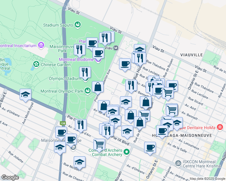 map of restaurants, bars, coffee shops, grocery stores, and more near 2570 Avenue Bennett in Montréal