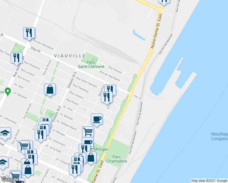 map of restaurants, bars, coffee shops, grocery stores, and more near 4929 Rue Sainte-Catherine Est in Montréal