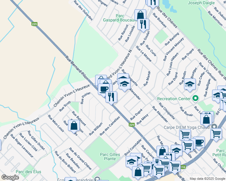 map of restaurants, bars, coffee shops, grocery stores, and more near 50 Rue du Christ-Roi in Beloeil