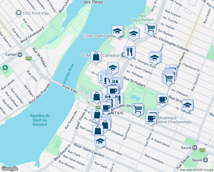 map of restaurants, bars, coffee shops, grocery stores, and more near 10805 Avenue Millen in Montréal